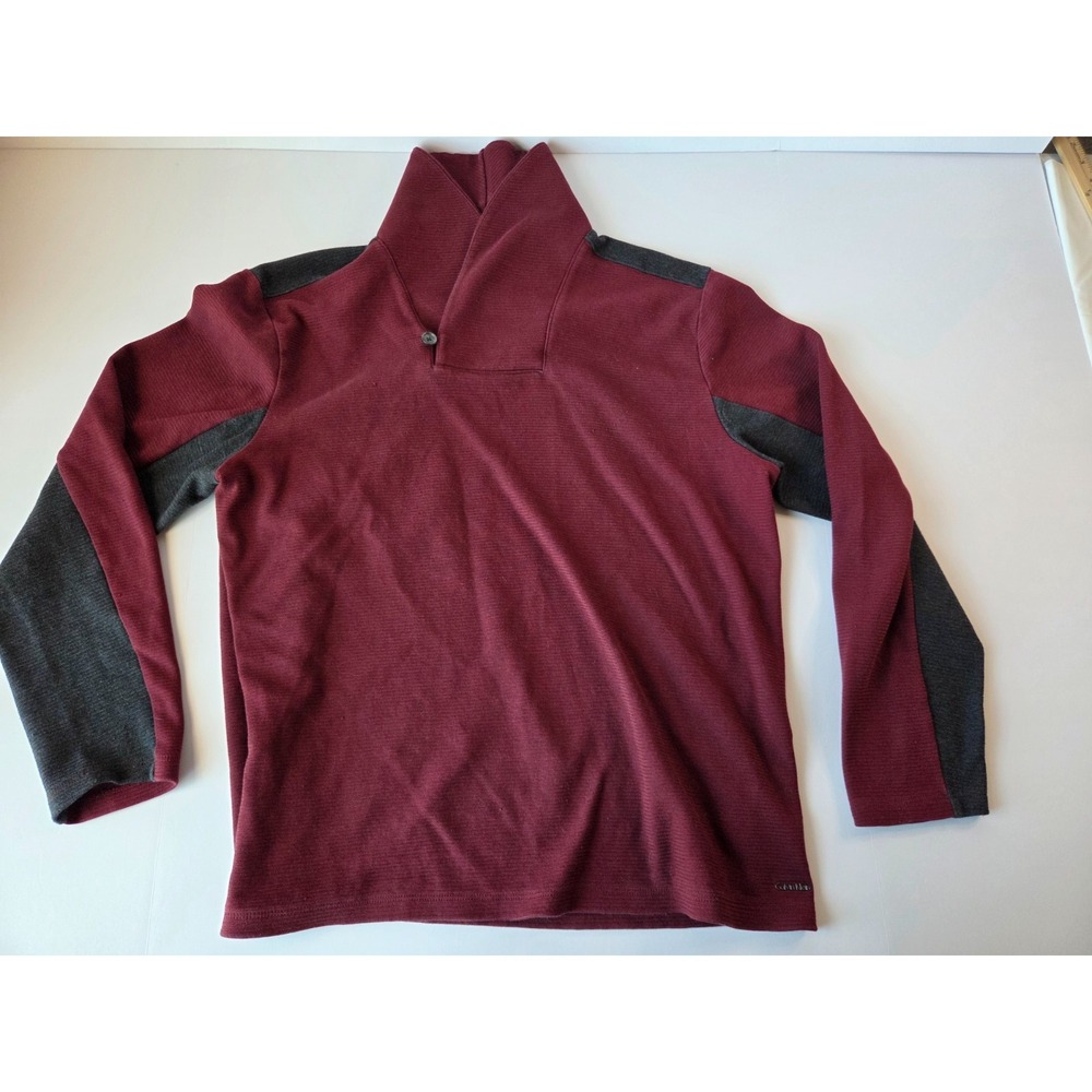 Calvin Klein Sweater Mens Large Burgundy Gray Ottoman Knit Old Money Pullover